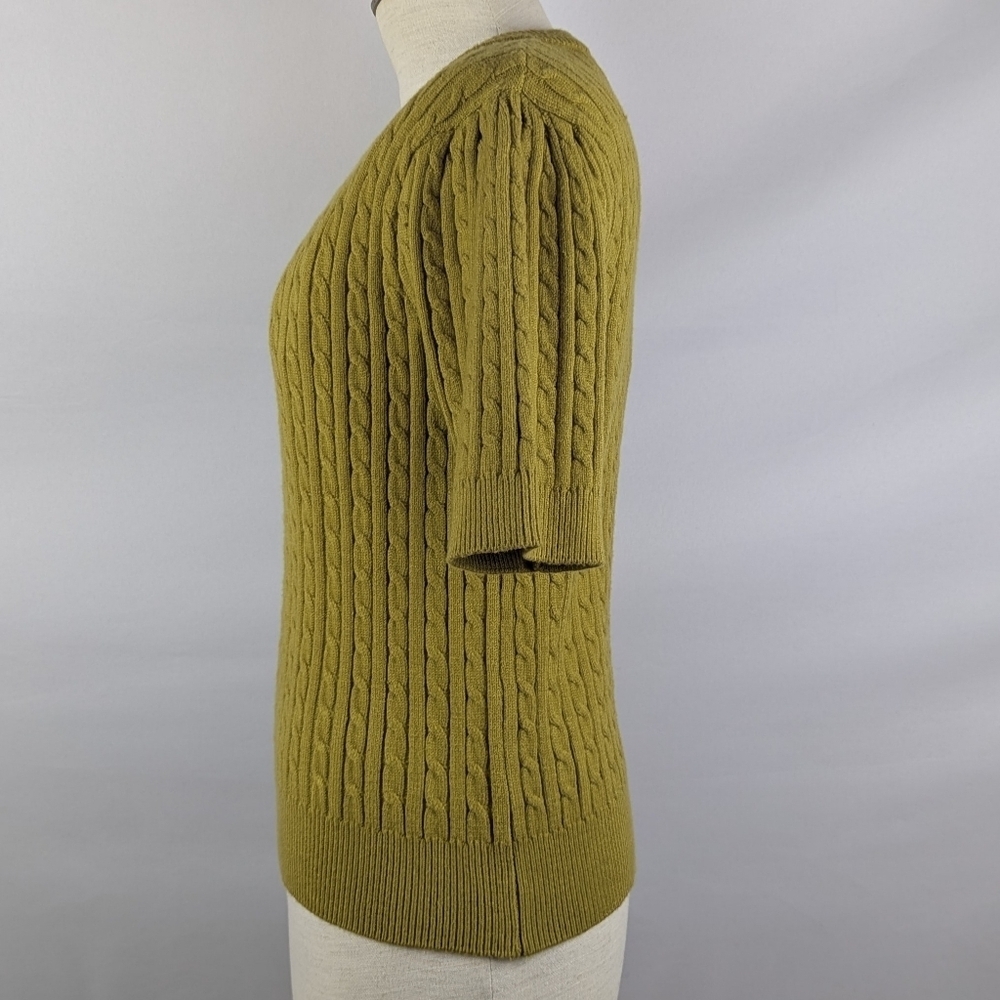 TRUTH By Republic Cable Knit Sweater Short Sleeves Crew Neck Pear Yellow L NWT - Picture 6 of 9
